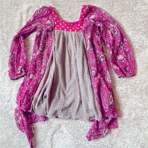 Monsoon Dress Tunic Boho Long Sleeve Paisley Polka Dots Pink Patterns 9-10 yrs